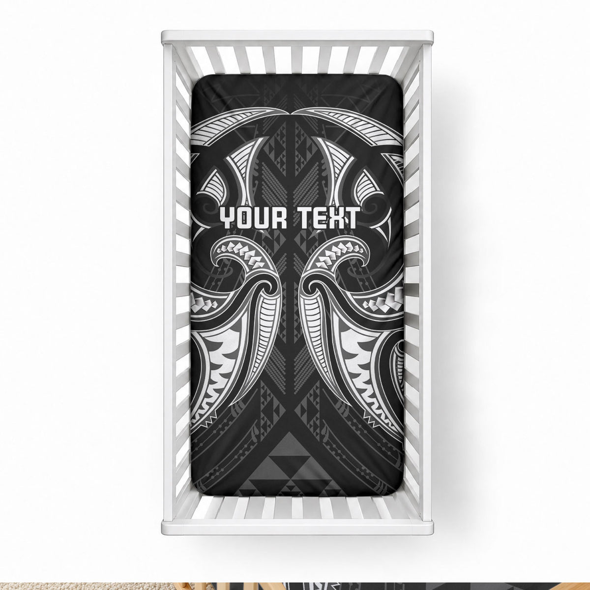 Maori Rugby Custom Ngaru Mangopare Baby Bed Cover Black Whetu Niho Taniwha Motif