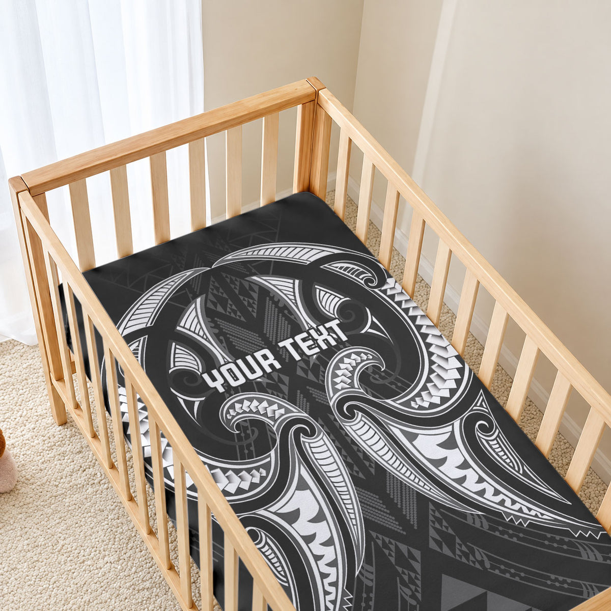 Maori Rugby Custom Ngaru Mangopare Baby Bed Cover Black Whetu Niho Taniwha Motif