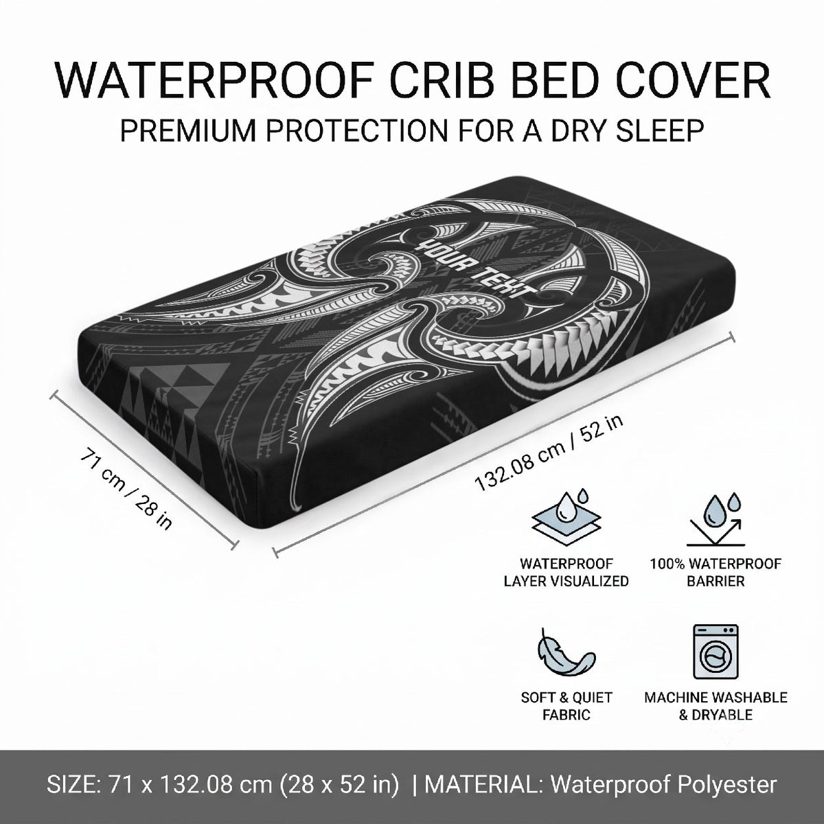 Maori Rugby Custom Ngaru Mangopare Baby Bed Cover Black Whetu Niho Taniwha Motif