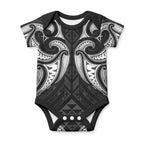 Maori Rugby Custom Ngaru Mangopare Baby Onesie Black Whetu Niho Taniwha Motif