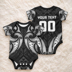 Maori Rugby Custom Ngaru Mangopare Baby Onesie Black Whetu Niho Taniwha Motif