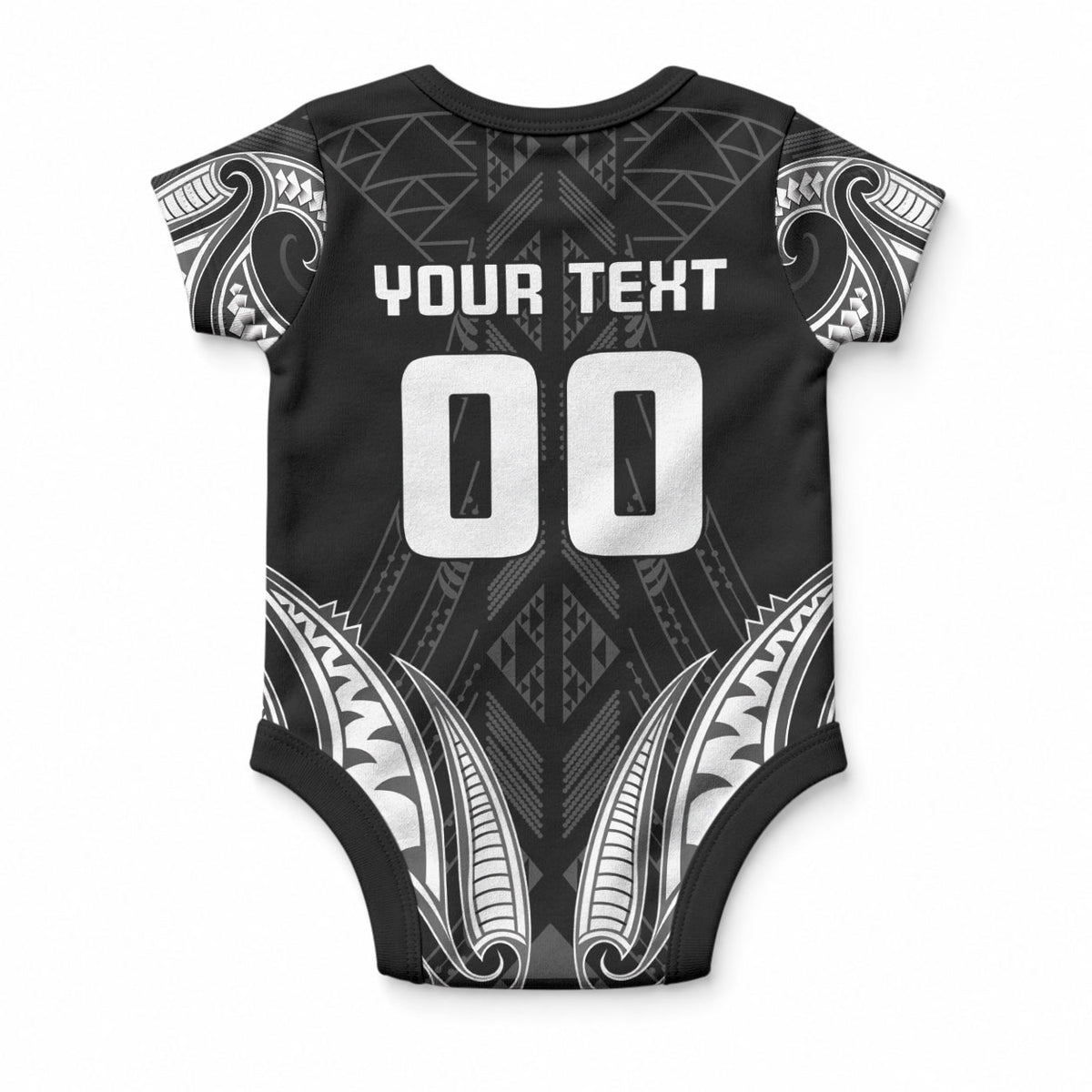 Maori Rugby Custom Ngaru Mangopare Baby Onesie Black Whetu Niho Taniwha Motif
