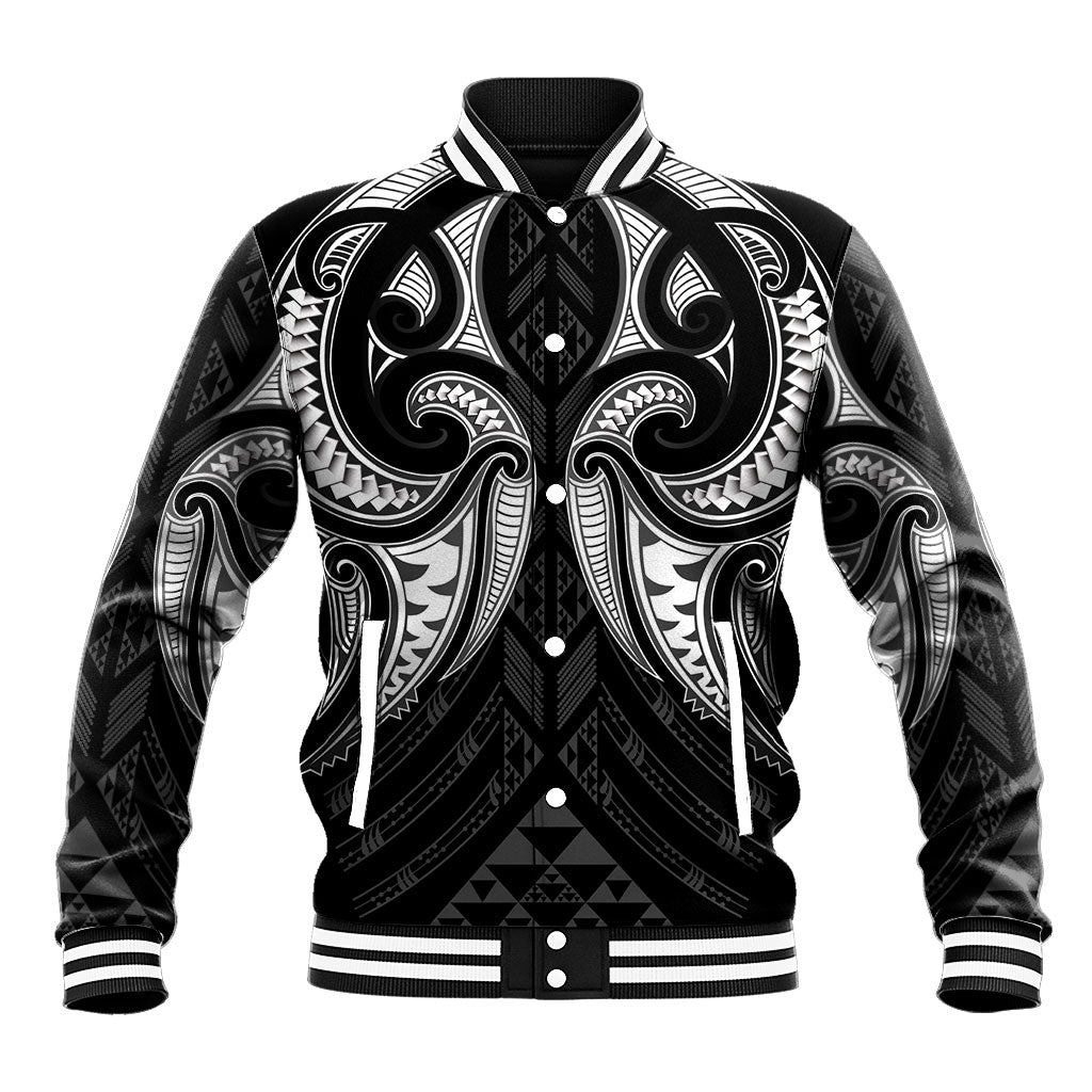 Maori Rugby Custom Ngaru Mangopare Baseball Jacket Black Whetu Niho Taniwha Motif