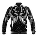 Maori Rugby Custom Ngaru Mangopare Baseball Jacket Black Whetu Niho Taniwha Motif