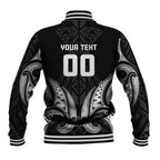 Maori Rugby Custom Ngaru Mangopare Baseball Jacket Black Whetu Niho Taniwha Motif