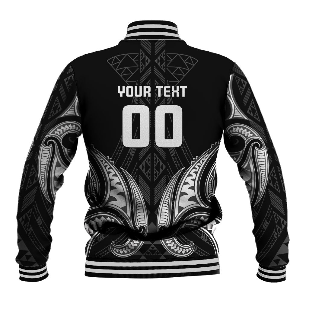 Maori Rugby Custom Ngaru Mangopare Baseball Jacket Black Whetu Niho Taniwha Motif