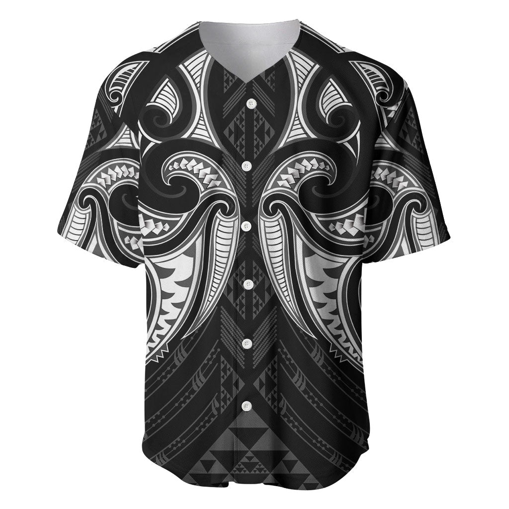 Maori Rugby Custom Ngaru Mangopare Baseball Jersey Black Whetu Niho Taniwha Motif
