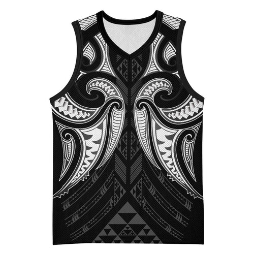 Maori Rugby Custom Ngaru Mangopare Basketball Jersey Black Whetu Niho Taniwha Motif