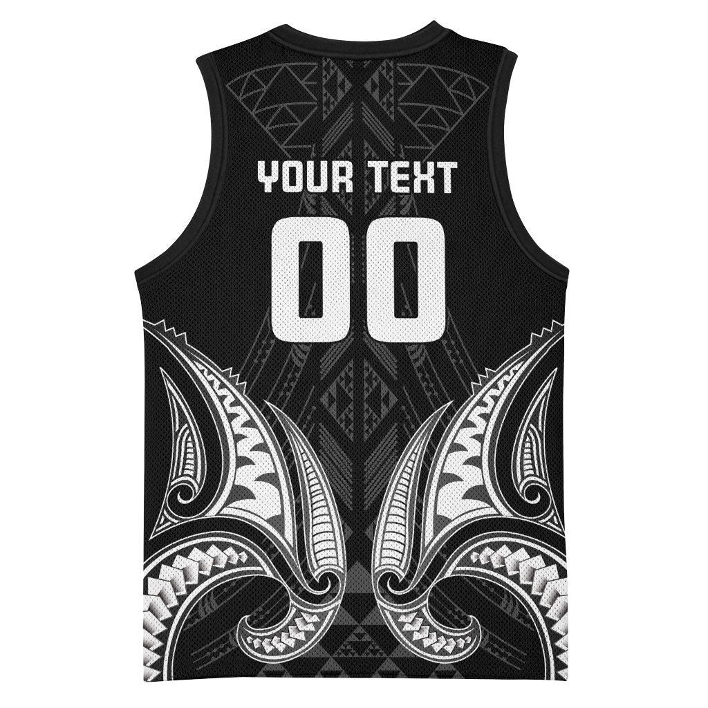 Maori Rugby Custom Ngaru Mangopare Basketball Jersey Black Whetu Niho Taniwha Motif