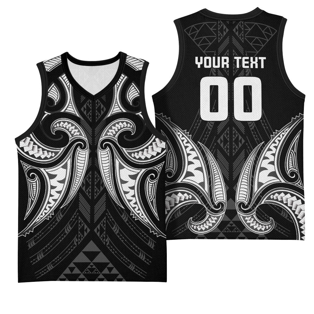 Maori Rugby Custom Ngaru Mangopare Basketball Jersey Black Whetu Niho Taniwha Motif