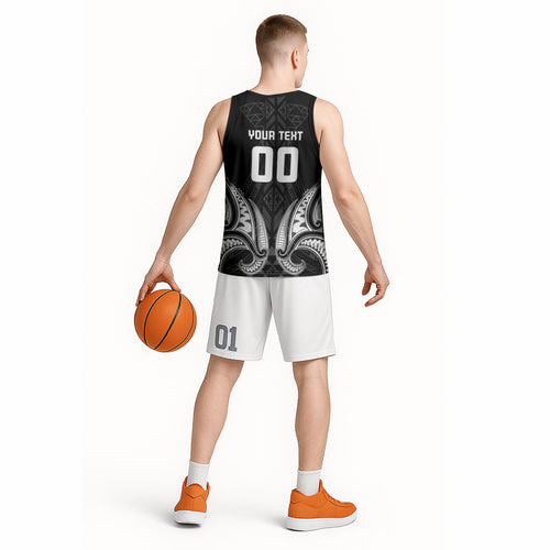 Maori Rugby Custom Ngaru Mangopare Basketball Jersey Black Whetu Niho Taniwha Motif