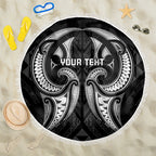 Maori Rugby Custom Ngaru Mangopare Beach Blanket Black Whetu Niho Taniwha Motif