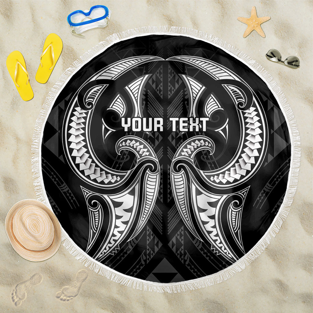 Maori Rugby Custom Ngaru Mangopare Beach Blanket Black Whetu Niho Taniwha Motif