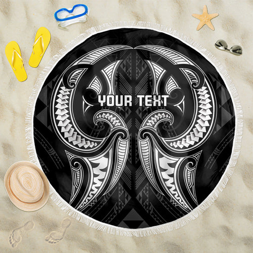 Maori Rugby Custom Ngaru Mangopare Beach Blanket Black Whetu Niho Taniwha Motif