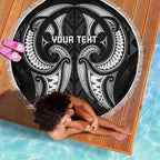 Maori Rugby Custom Ngaru Mangopare Beach Blanket Black Whetu Niho Taniwha Motif