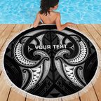 Maori Rugby Custom Ngaru Mangopare Beach Blanket Black Whetu Niho Taniwha Motif