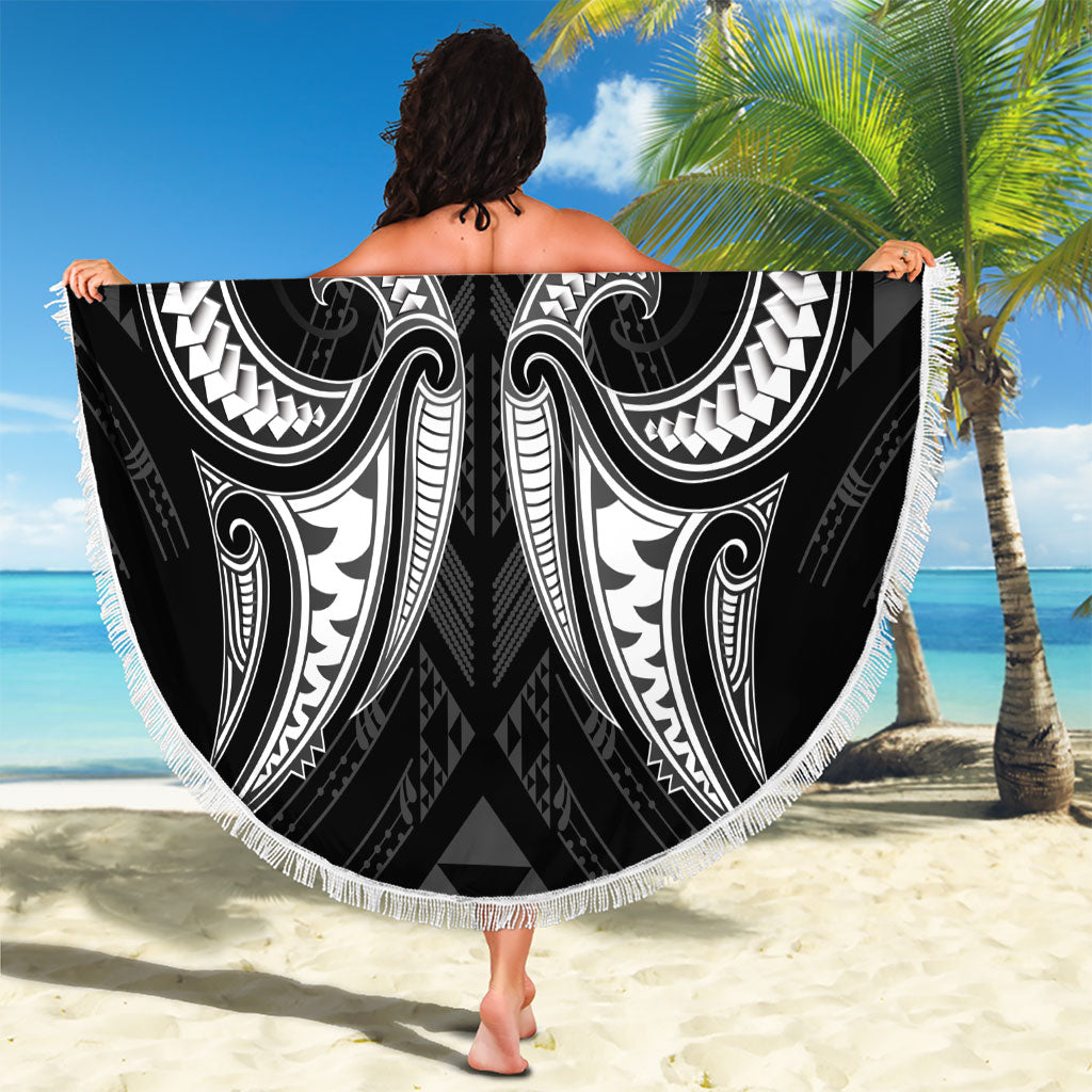 Maori Rugby Custom Ngaru Mangopare Beach Blanket Black Whetu Niho Taniwha Motif