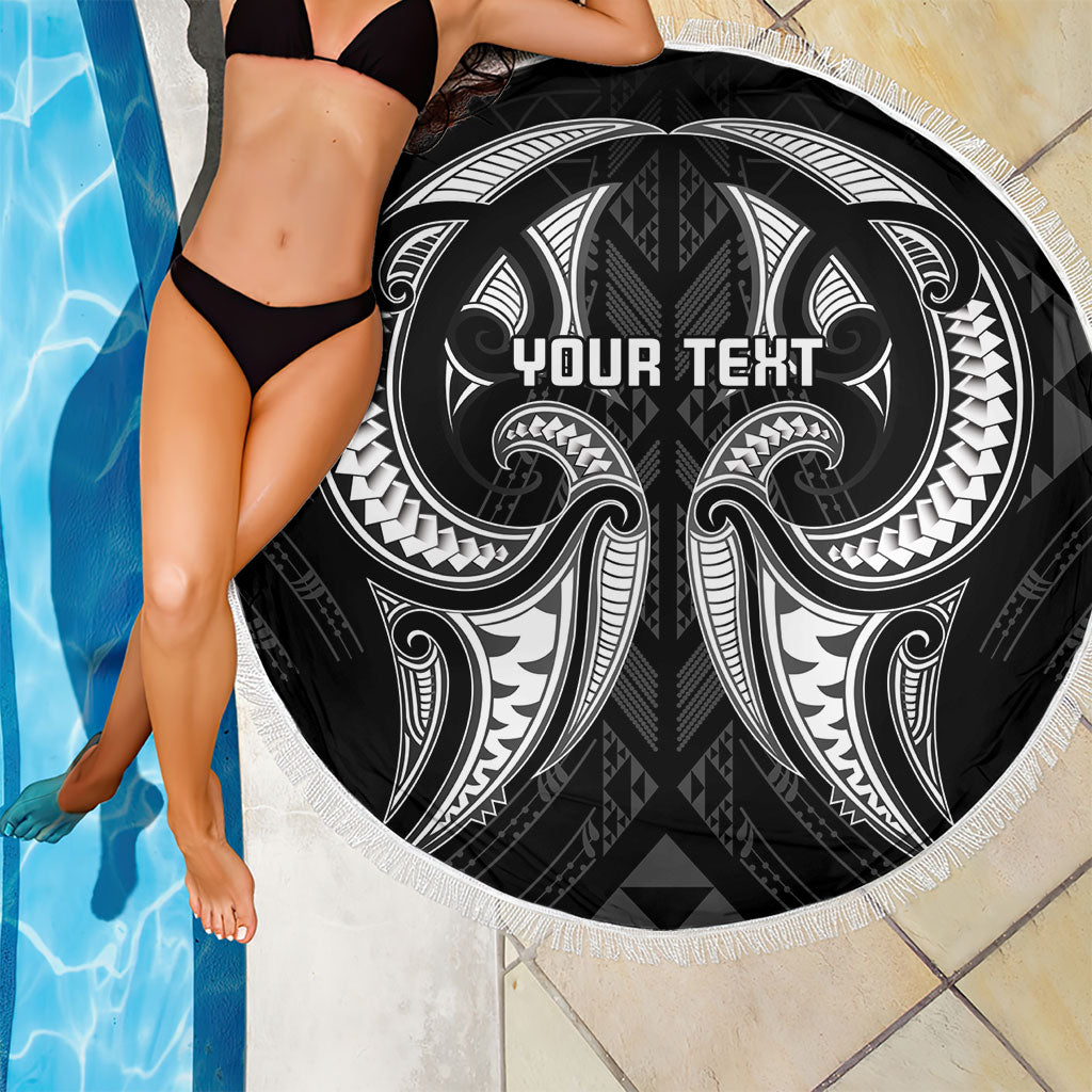 Maori Rugby Custom Ngaru Mangopare Beach Blanket Black Whetu Niho Taniwha Motif