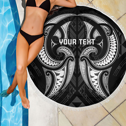 Maori Rugby Custom Ngaru Mangopare Beach Blanket Black Whetu Niho Taniwha Motif
