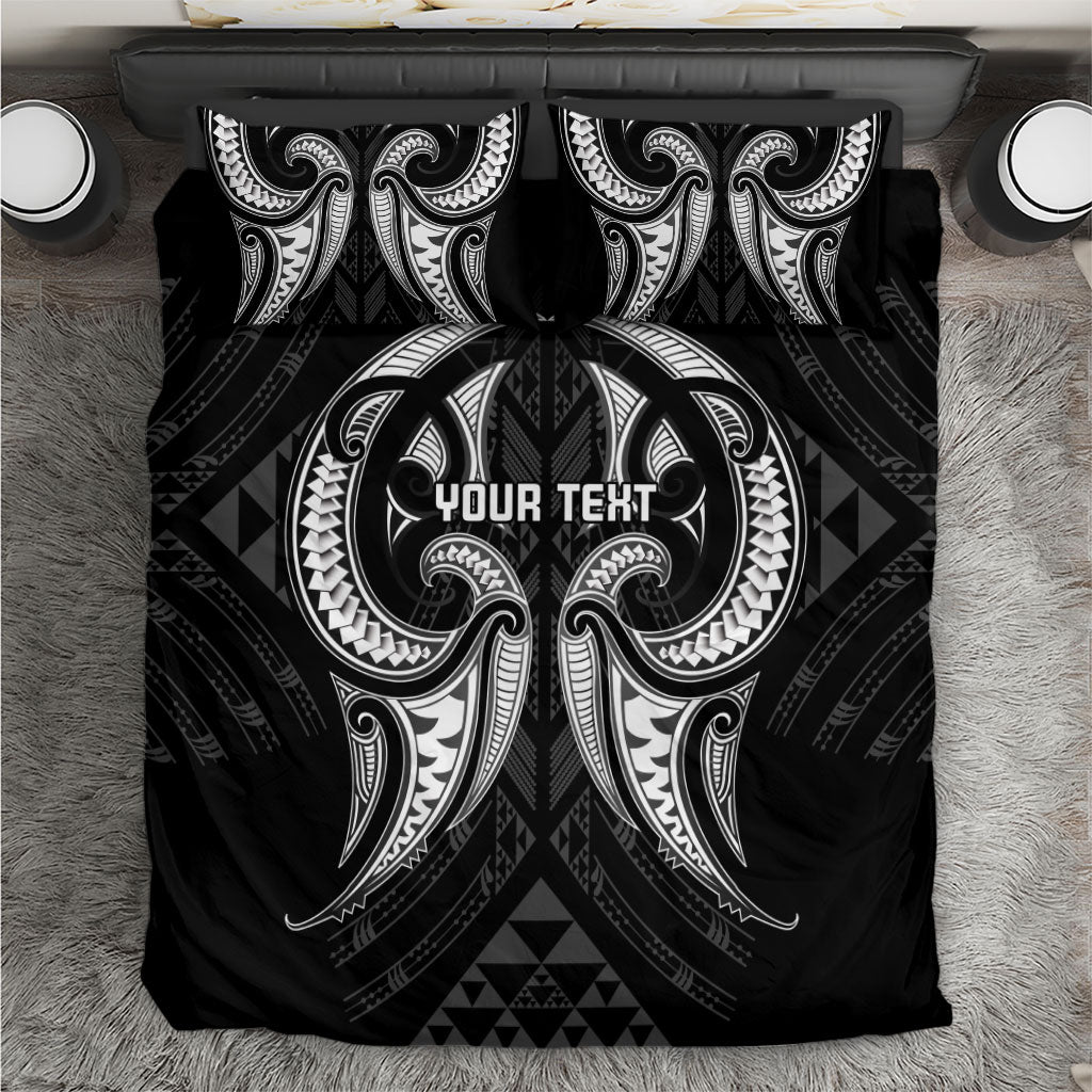 Maori Rugby Custom Ngaru Mangopare Bedding Set Black Whetu Niho Taniwha Motif