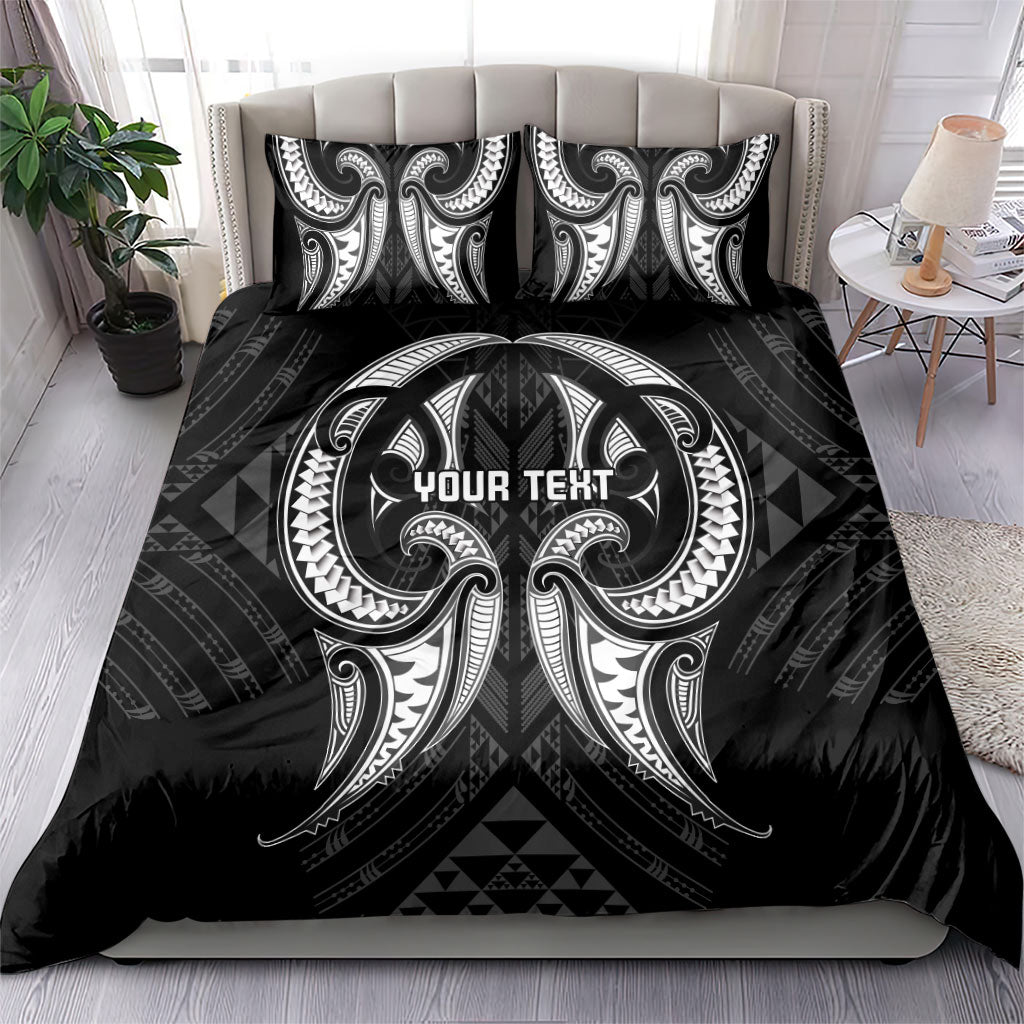Maori Rugby Custom Ngaru Mangopare Bedding Set Black Whetu Niho Taniwha Motif