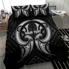 Maori Rugby Custom Ngaru Mangopare Bedding Set Black Whetu Niho Taniwha Motif