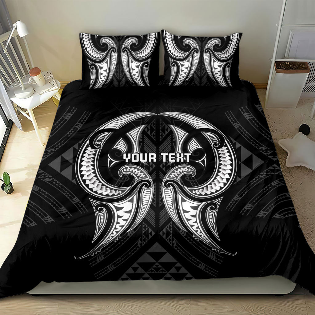 Maori Rugby Custom Ngaru Mangopare Bedding Set Black Whetu Niho Taniwha Motif