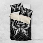 Maori Rugby Custom Ngaru Mangopare Bedding Set Black Whetu Niho Taniwha Motif
