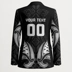 Maori Rugby Custom Ngaru Mangopare Blazer Black Whetu Niho Taniwha Motif
