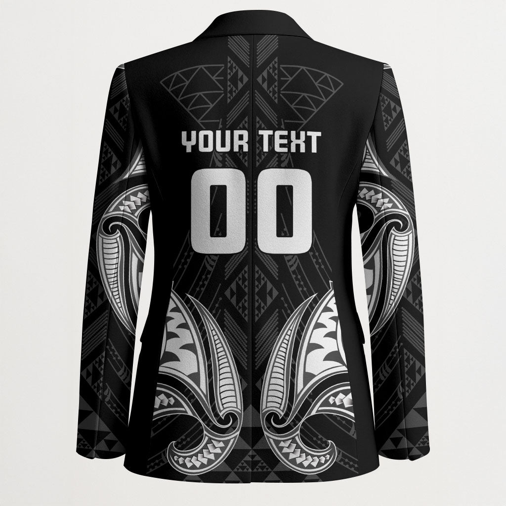 Maori Rugby Custom Ngaru Mangopare Blazer Black Whetu Niho Taniwha Motif