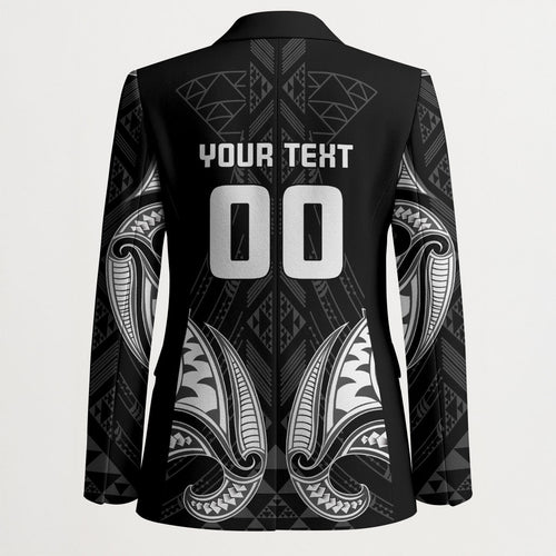 Maori Rugby Custom Ngaru Mangopare Blazer Black Whetu Niho Taniwha Motif