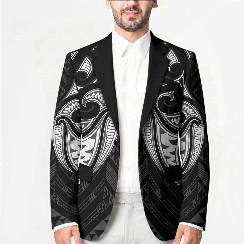 Maori Rugby Custom Ngaru Mangopare Blazer Black Whetu Niho Taniwha Motif
