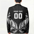 Maori Rugby Custom Ngaru Mangopare Blazer Black Whetu Niho Taniwha Motif