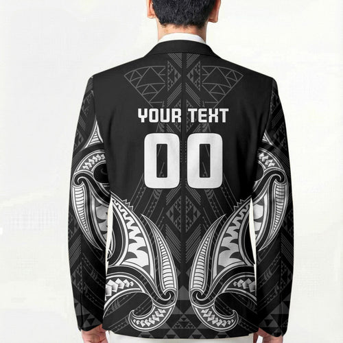 Maori Rugby Custom Ngaru Mangopare Blazer Black Whetu Niho Taniwha Motif