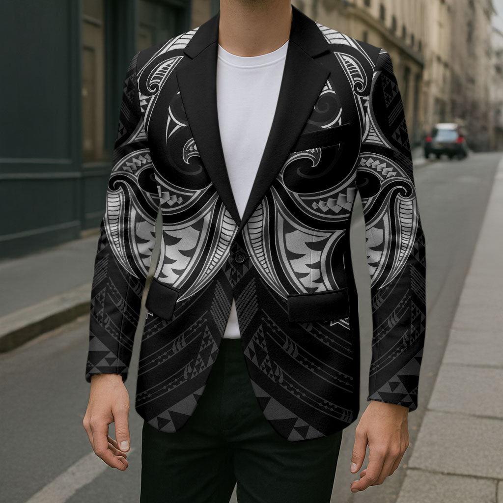 Maori Rugby Custom Ngaru Mangopare Blazer Black Whetu Niho Taniwha Motif