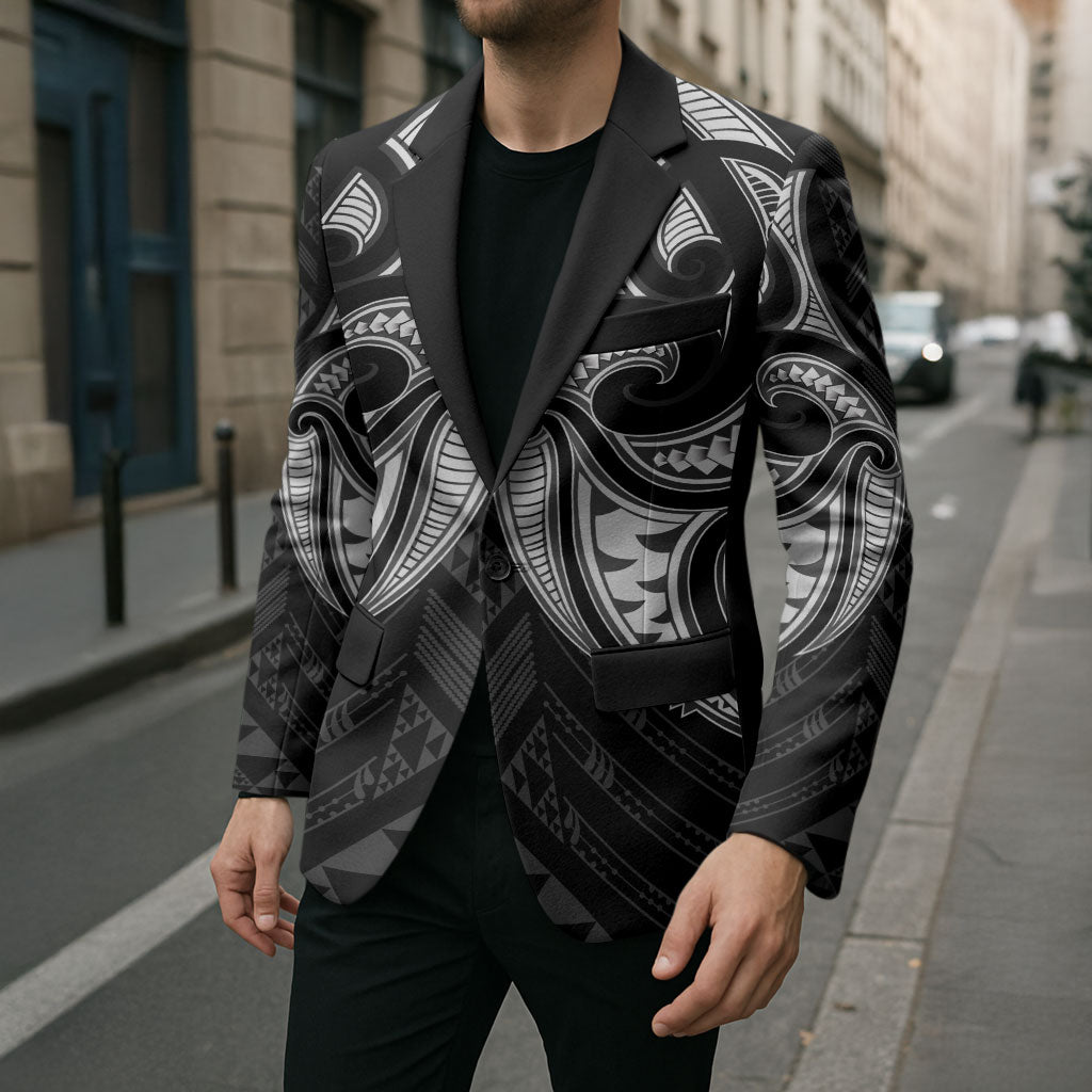 Maori Rugby Custom Ngaru Mangopare Blazer Black Whetu Niho Taniwha Motif