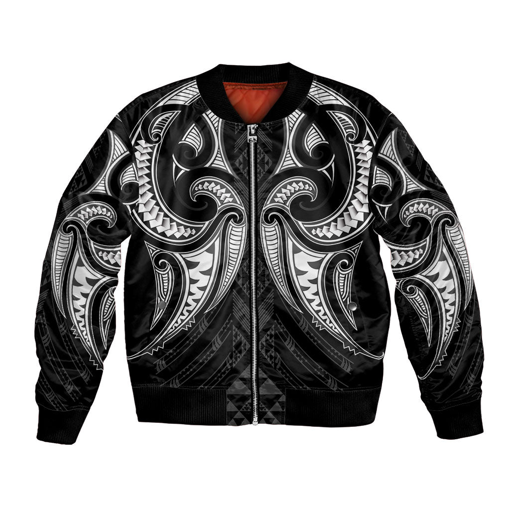 Maori Rugby Custom Ngaru Mangopare Bomber Jacket Black Whetu Niho Taniwha Motif
