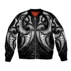 Maori Rugby Custom Ngaru Mangopare Bomber Jacket Black Whetu Niho Taniwha Motif