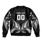 Maori Rugby Custom Ngaru Mangopare Bomber Jacket Black Whetu Niho Taniwha Motif
