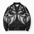 Maori Rugby Custom Ngaru Mangopare Bomber Puffer Jacket Black Whetu Niho Taniwha Motif
