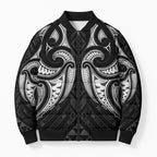Maori Rugby Custom Ngaru Mangopare Bomber Puffer Jacket Black Whetu Niho Taniwha Motif