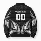Maori Rugby Custom Ngaru Mangopare Bomber Puffer Jacket Black Whetu Niho Taniwha Motif