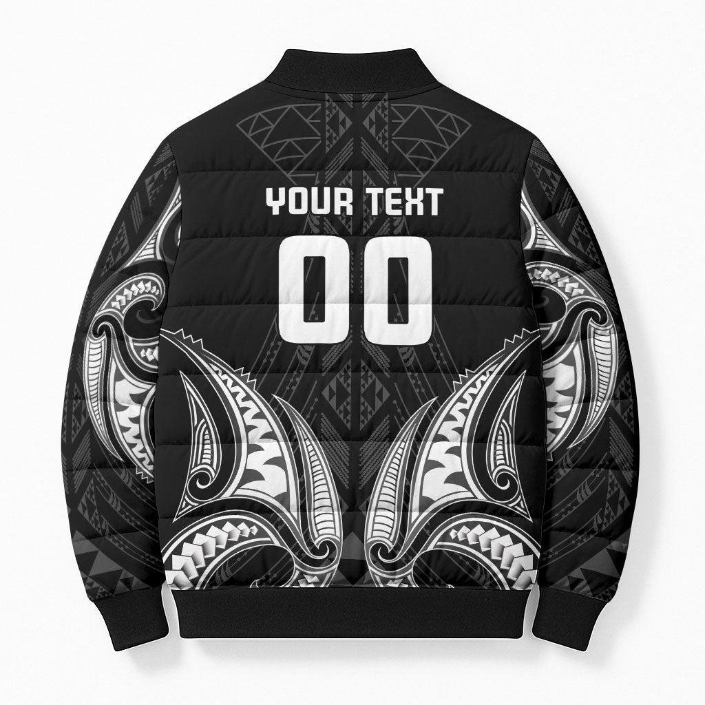 Maori Rugby Custom Ngaru Mangopare Bomber Puffer Jacket Black Whetu Niho Taniwha Motif