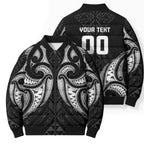 Maori Rugby Custom Ngaru Mangopare Bomber Puffer Jacket Black Whetu Niho Taniwha Motif