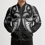 Maori Rugby Custom Ngaru Mangopare Bomber Puffer Jacket Black Whetu Niho Taniwha Motif