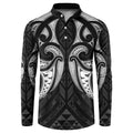 Maori Rugby Custom Ngaru Mangopare Button Sweatshirt Black Whetu Niho Taniwha Motif
