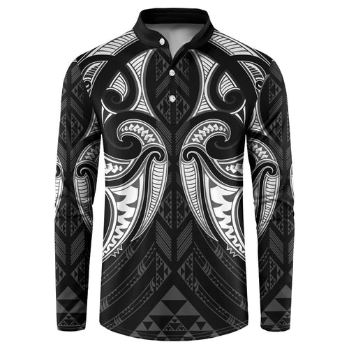 Maori Rugby Custom Ngaru Mangopare Button Sweatshirt Black Whetu Niho Taniwha Motif
