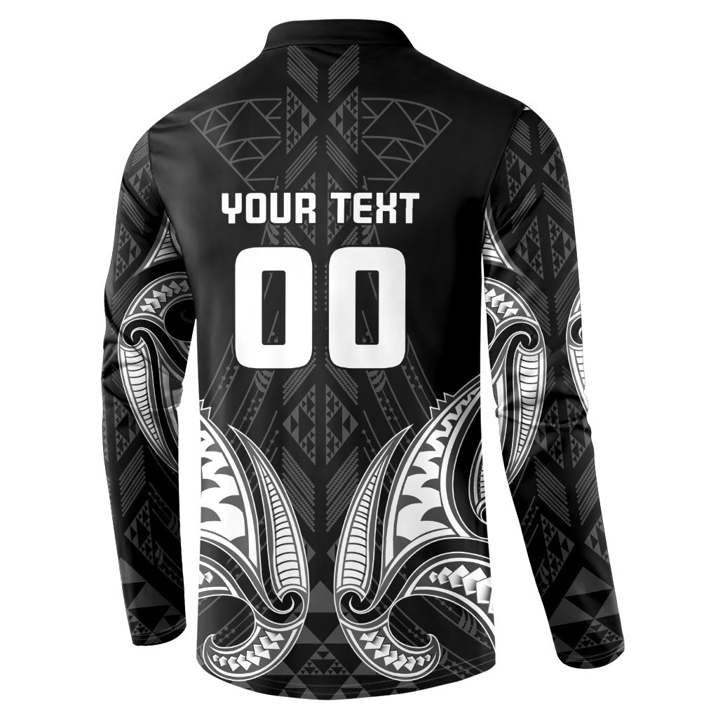 Maori Rugby Custom Ngaru Mangopare Button Sweatshirt Black Whetu Niho Taniwha Motif
