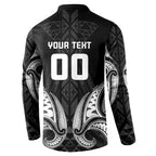Maori Rugby Custom Ngaru Mangopare Button Sweatshirt Black Whetu Niho Taniwha Motif