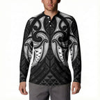 Maori Rugby Custom Ngaru Mangopare Button Sweatshirt Black Whetu Niho Taniwha Motif